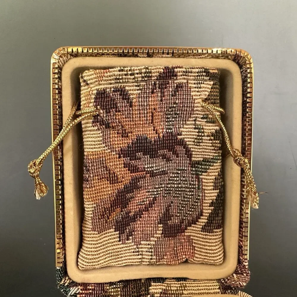 Vintage Tapestry Jewelry Box Travel Case Floral Needlepoint Coquette Case Holder